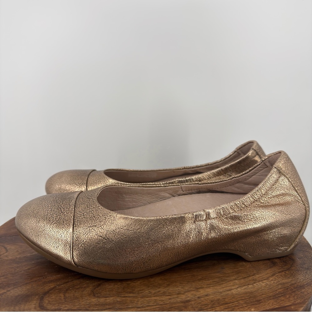 Dansko Metallic Gold Ballet Flats EU 37 Low Heel Comfort Leather Shoes
